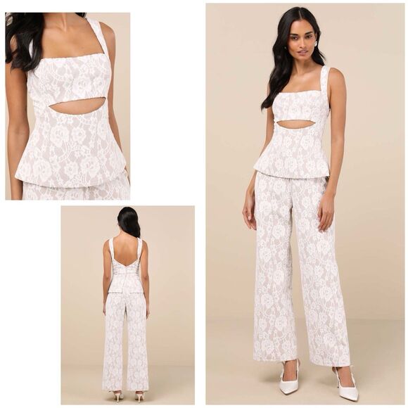 Lulus Ellis Jumpsuit Women's L White Beige Cutout Sleeveless NWOT - Picture 1 of 11